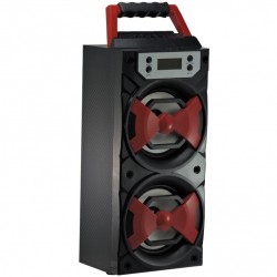 Caixa de Som Vermelha Portatil Com Bluetooth e Radio Max-669SP